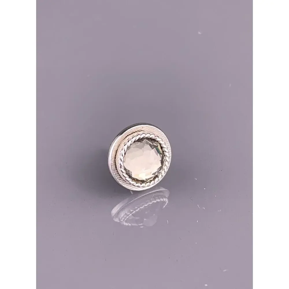 Gray Faceted Rhinestone Tie Tack Pin Silver Tone Round Swank Vintage